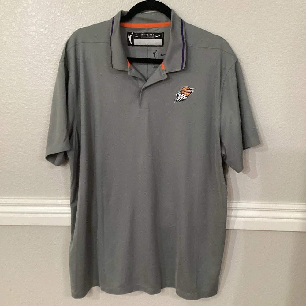 Nike WNBA Phoenix Mercury‎ Dri-Fit Polo Shirt XL Gray Embroidered Logo Athletic
